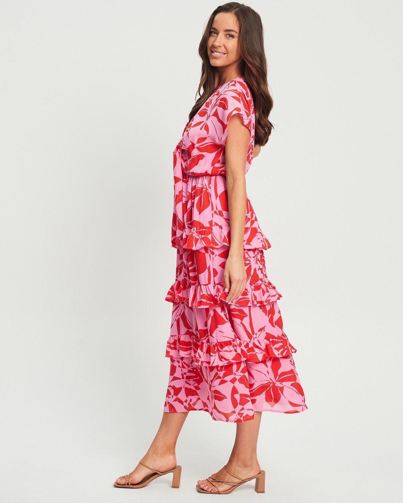 knee length dresses for ladies Provence Bloom Tiered Midi Dress Floral Blue main image 0