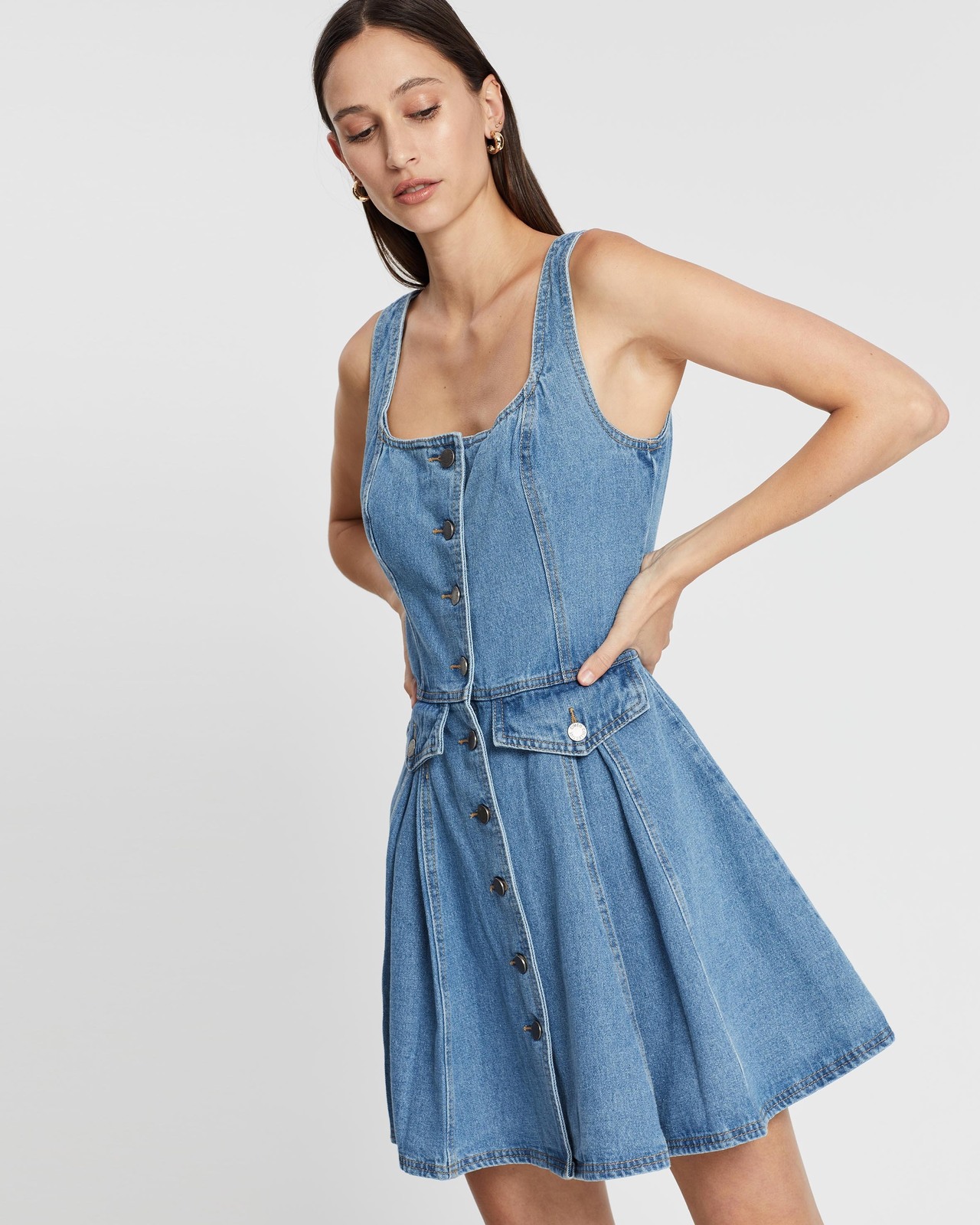 white christmas dresses Cannon Belted Denim Mini Dress – VICI