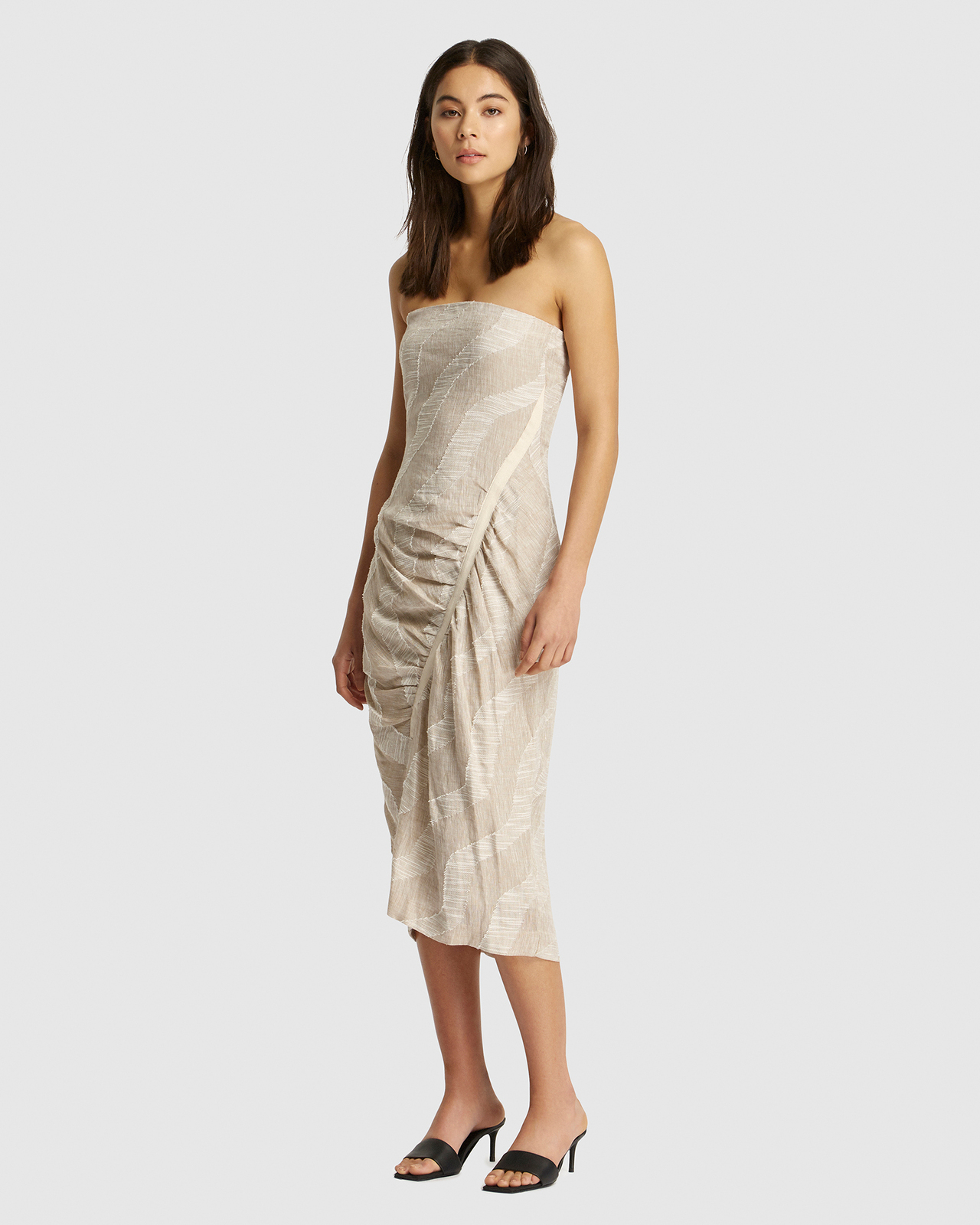Nadine Gathered Linen Print Dress
