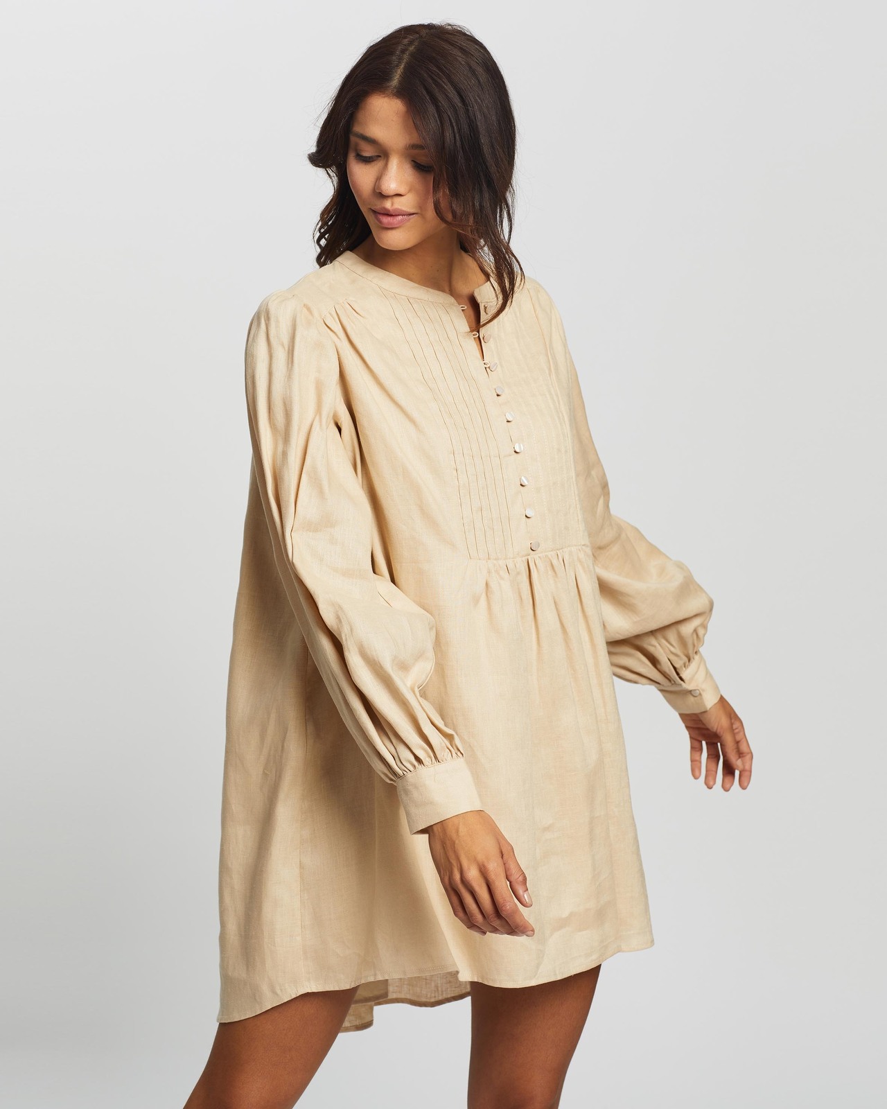 beige long dress for wedding Hypoallergenic Smock Linen Dress Cecilia Stone Green ❤️ menique