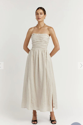 chinese dress ladies Fit and flare midi summer linen dress 4896  Xiaolizi