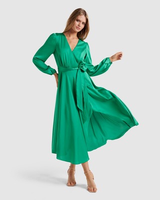 Forever New Marilyn Satin Wrap Midi Dress - AirRobe