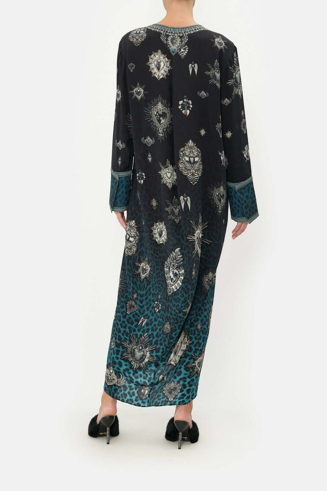 DRAPED BACK LONG SLEEVE DRESS ANIMAL ANARCHY