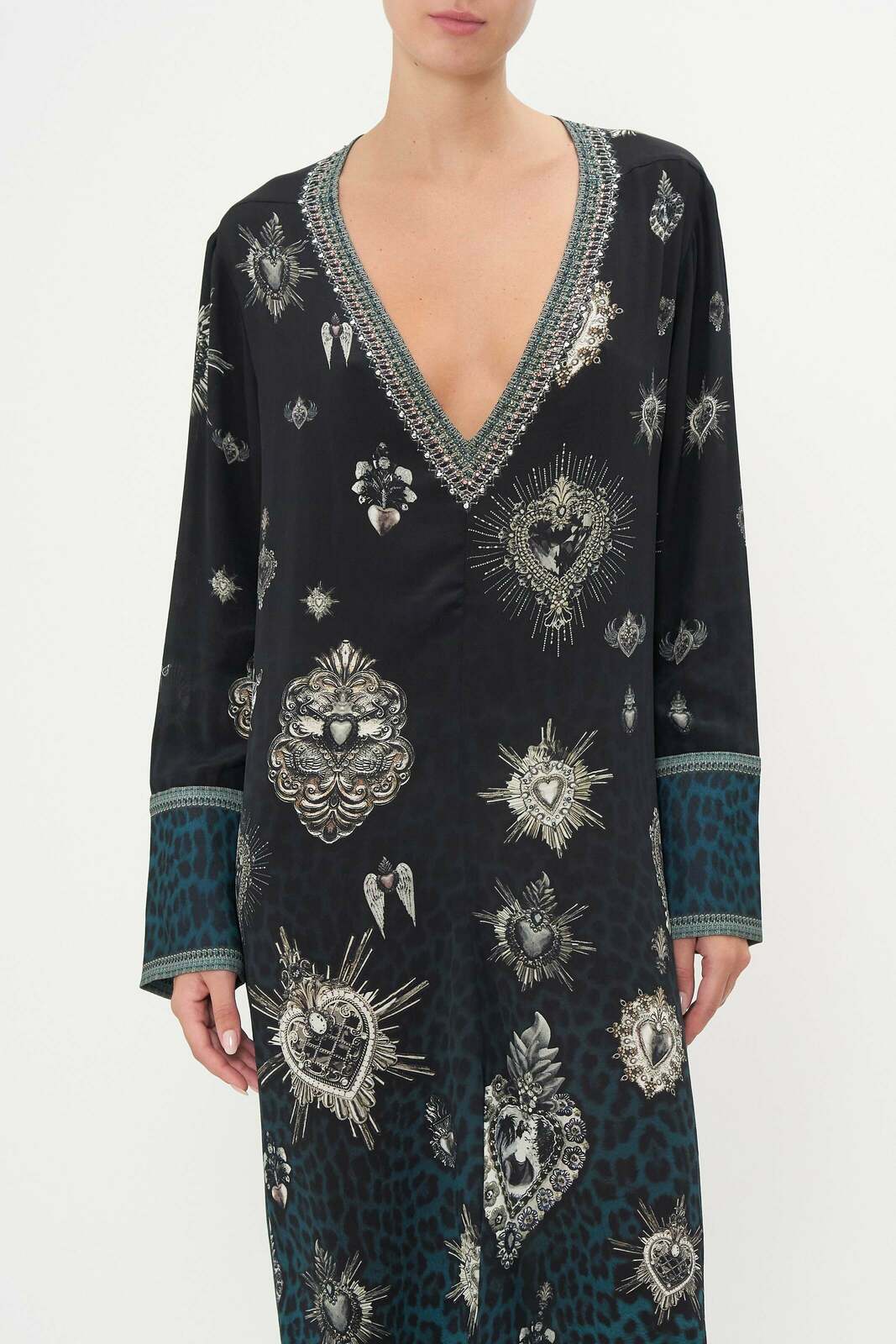 DRAPED BACK LONG SLEEVE DRESS ANIMAL ANARCHY