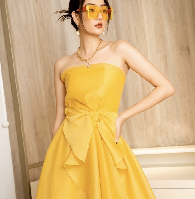 Organza Marigold Bow Mini Dress
