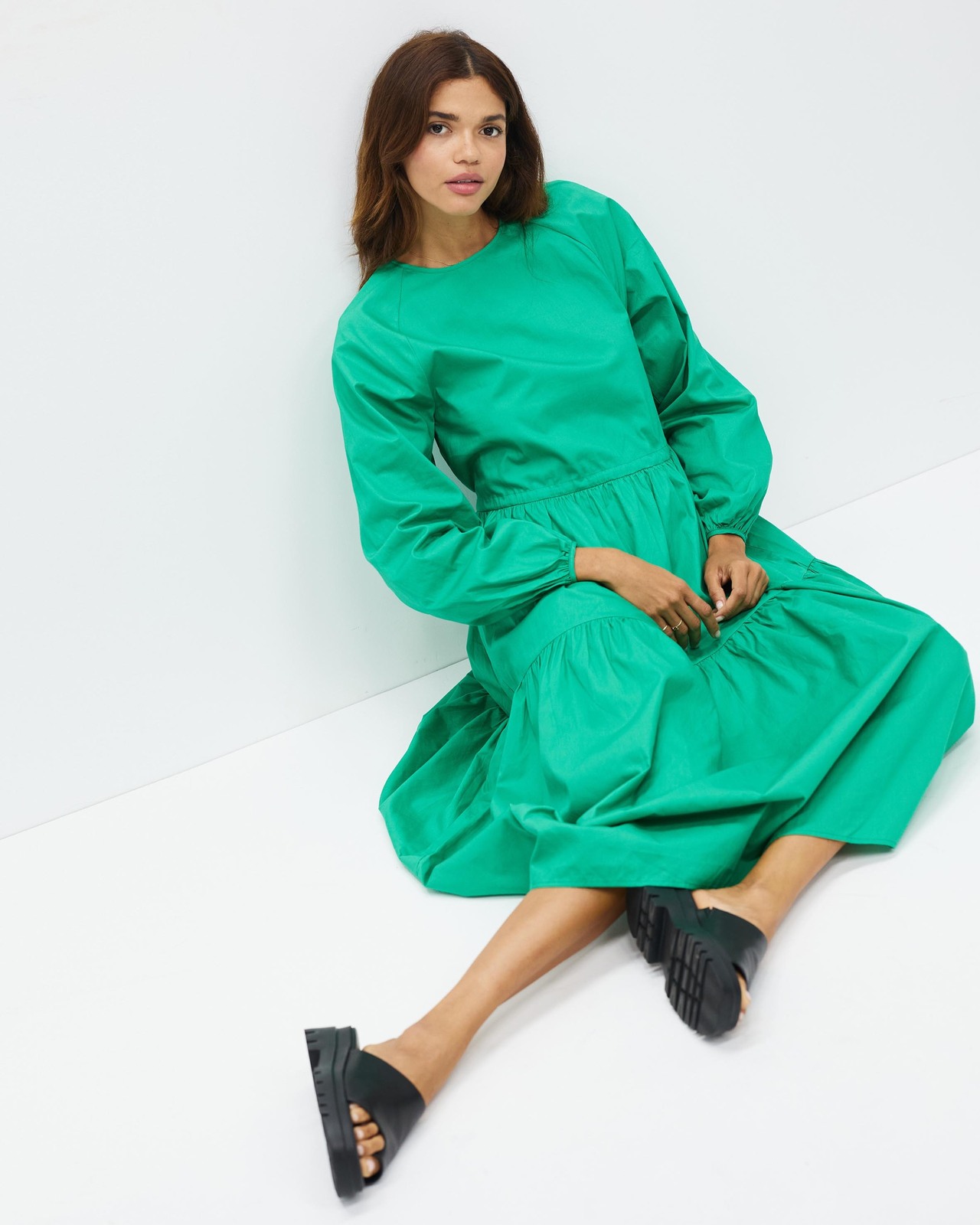 AERE Organic Cotton Poplin Tie Waist Midi Dress - AirRobe