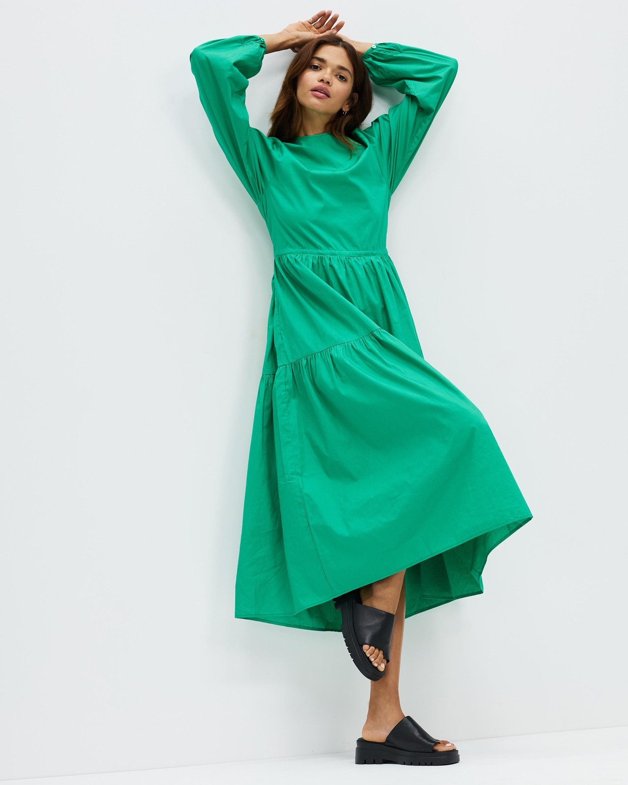 Organic Cotton Poplin Tie Waist Midi Dress