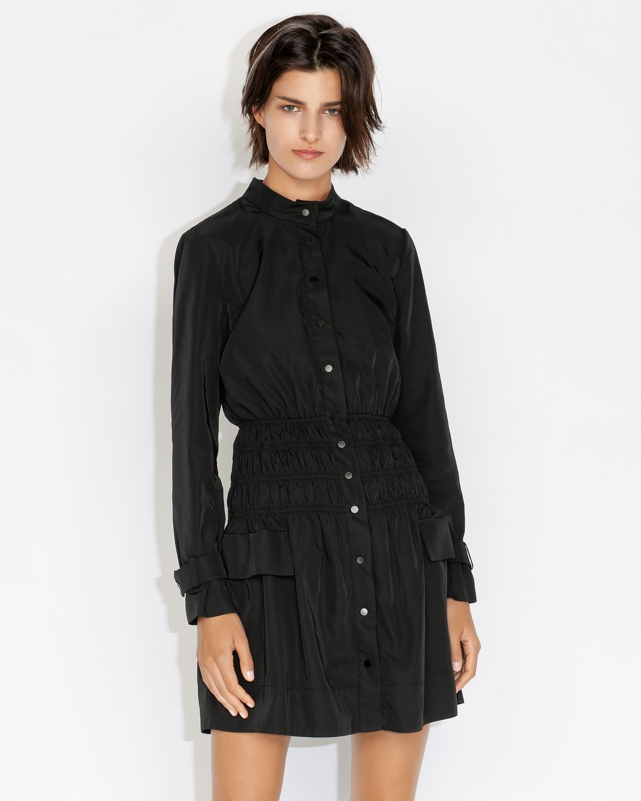 high neck shirred waist dress Multi | Frilled Shirred High Neck Shirred Waist Dress