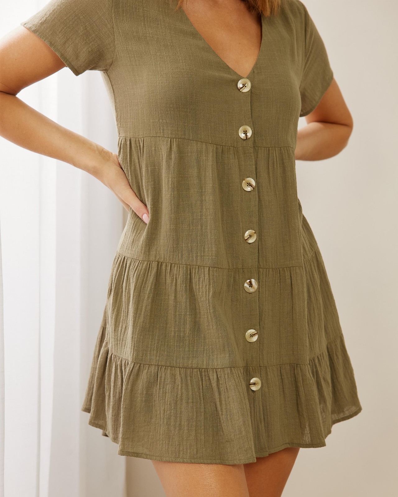 Lara Button Through Cotton Mini Dress