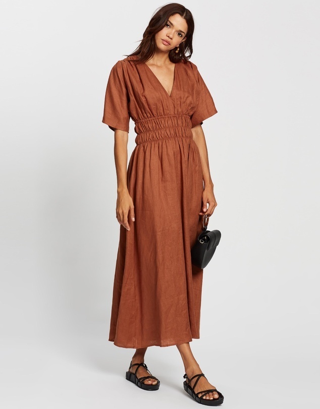 AERE Linen Shirred Midi Dress AirRobe