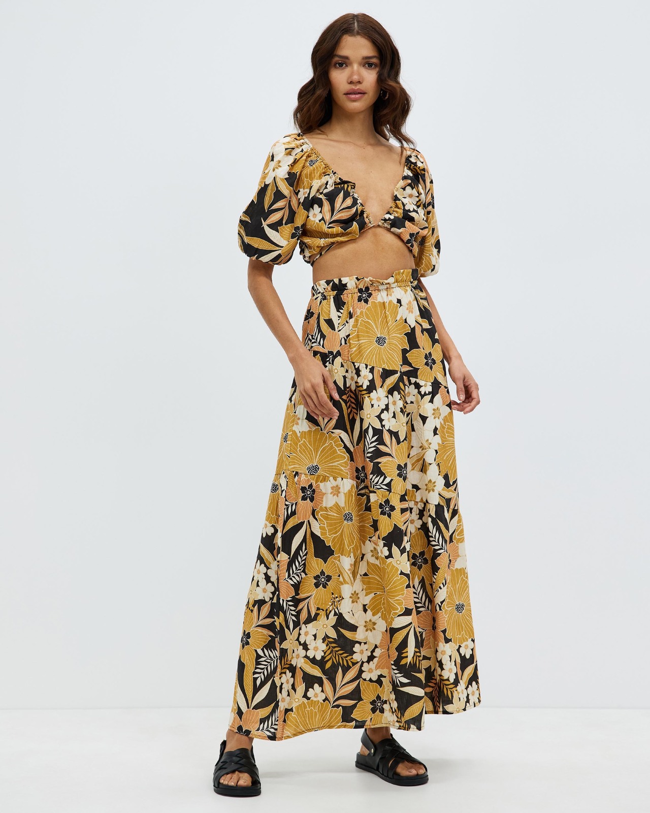 Asymmetric Tiered Linen Maxi Skirt