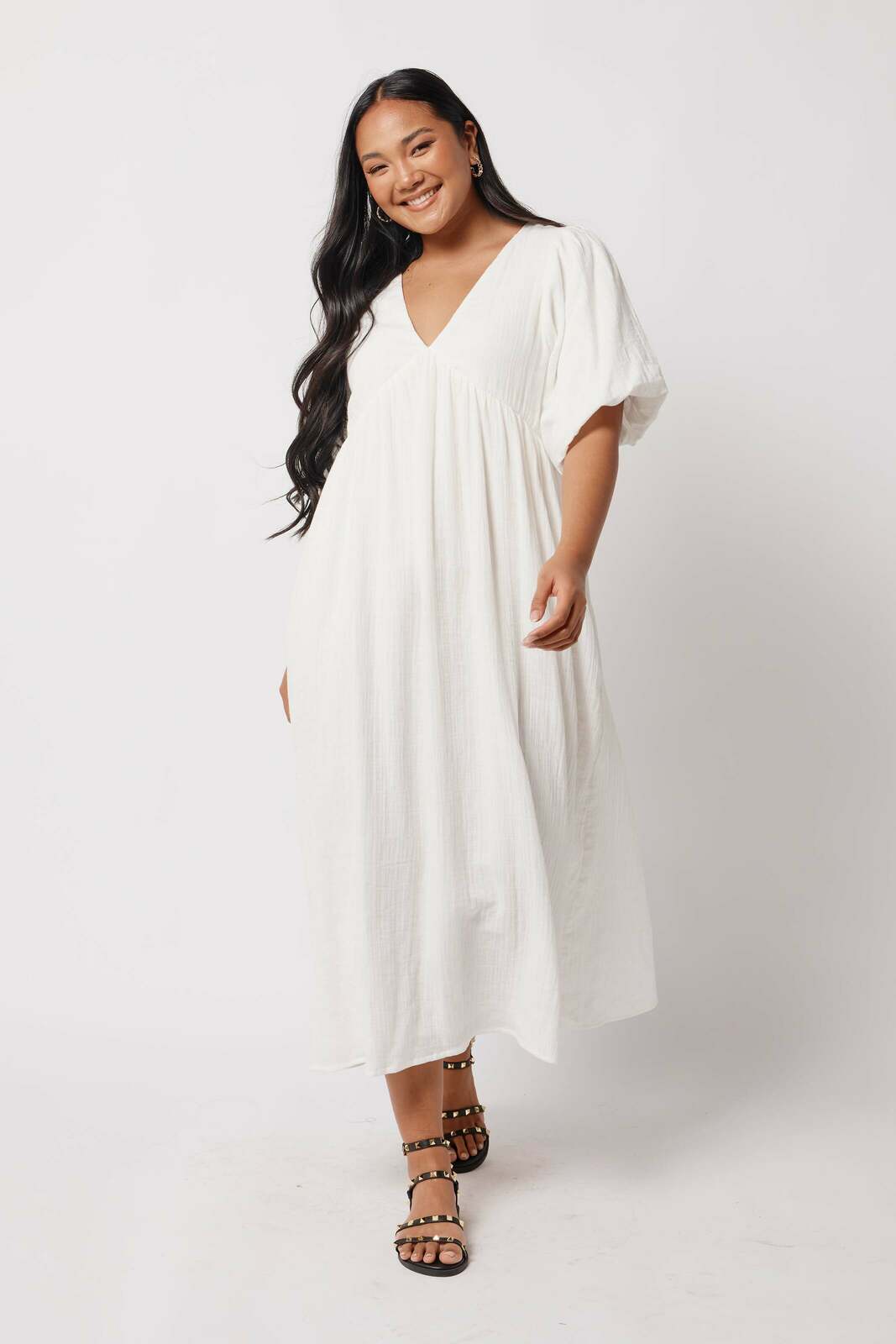 Apero Label Amalfi Babydoll Midi Dress - White