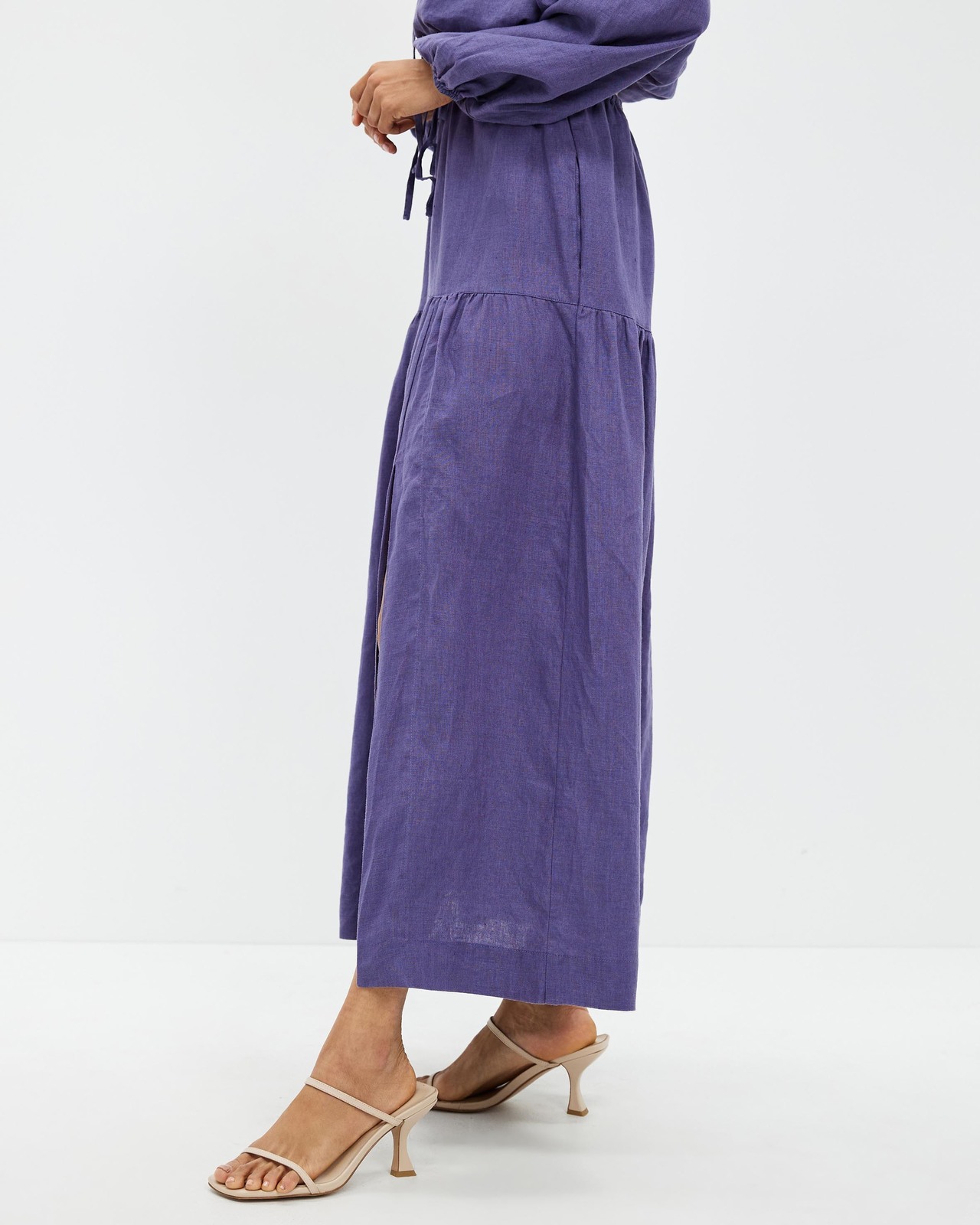 Linen Midi Skirt With Tie Waist