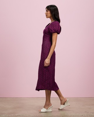 princess polly baby blue dress Miss Selfridge Puff Sleeve Midi Tea Dress In Pink Heart Print