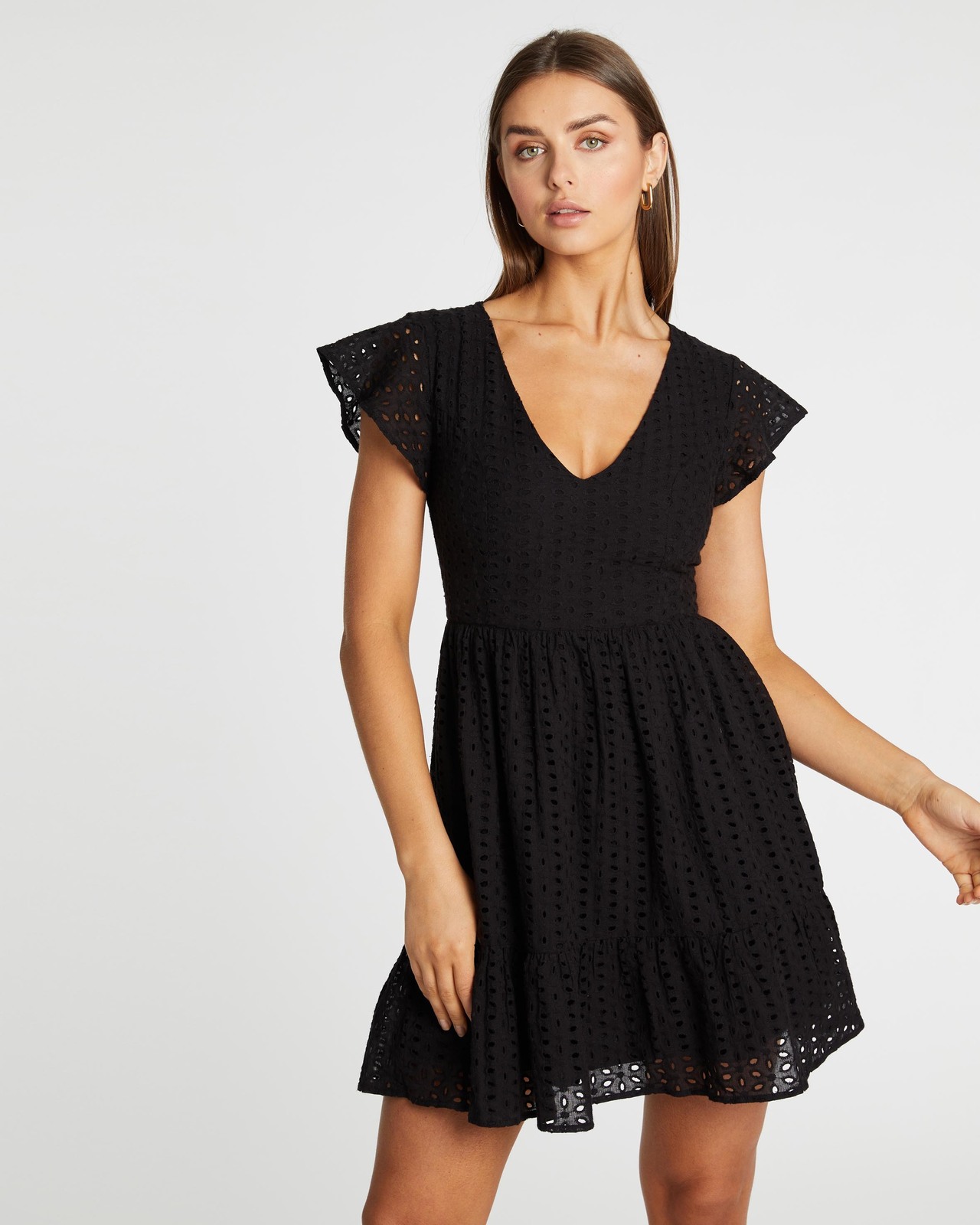 cassia mini dress black Heychic Cassia Black White Ditsy Floral Mini Dress, AU 6
