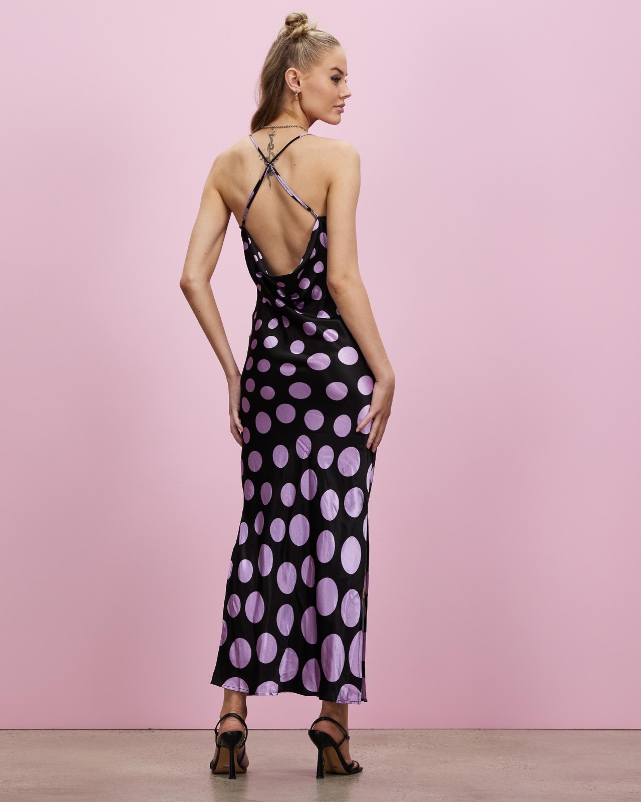 Mixed Spot Satin Slip Dress