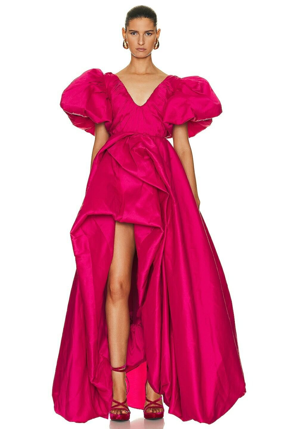 strapless open back dress Flora Gown-PRISMATIC FLORAL RED / 12