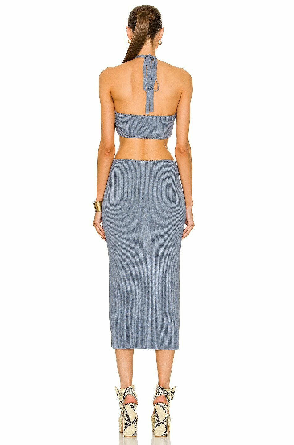 knitted sleeveless dress Ribbed sleeveless knit long dress - Khaki main image 0