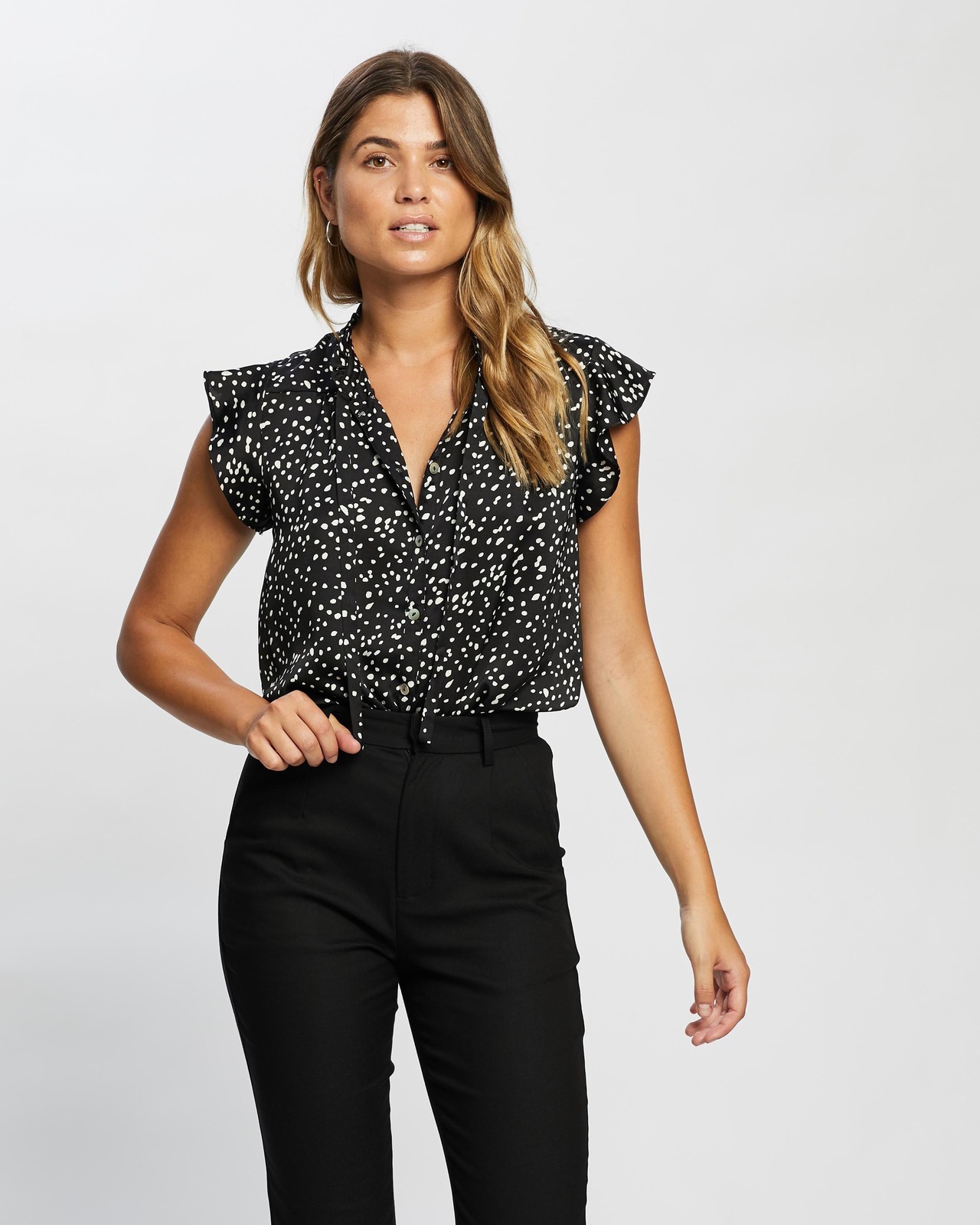 Ruffle Neck Button Through Top