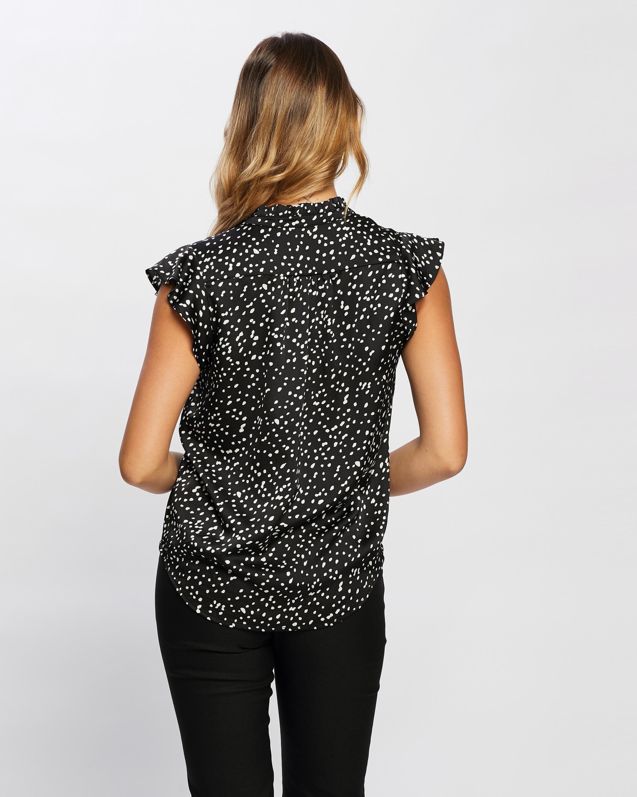 Ruffle Neck Button Through Top
