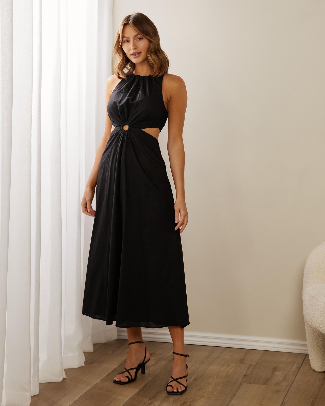 Goldie Cut Out Linen Blend Midi Dress