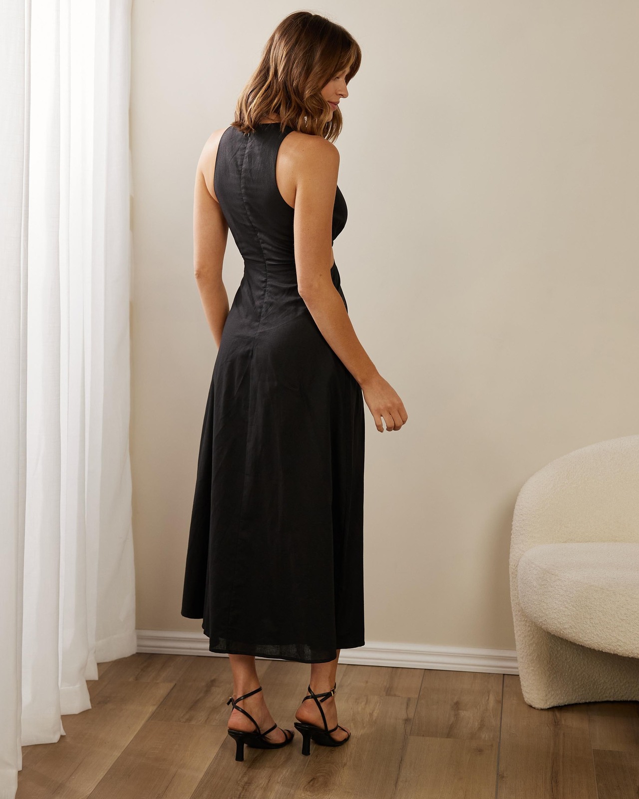 Goldie Cut Out Linen Blend Midi Dress