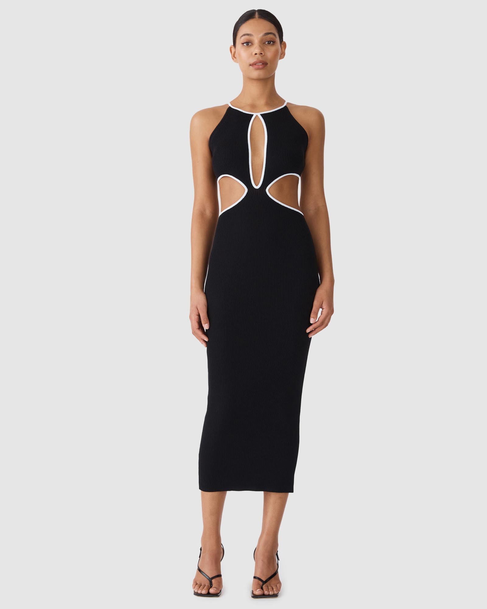 san sloane zita midi dress SAN SLOANE Green Cream Drapey Open Back Slip Style Cowl Neck Zita Midi Dress  XS