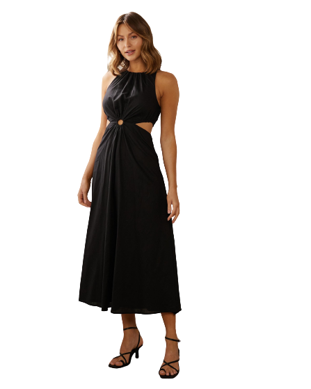 Goldie Cut Out Linen Blend Midi Dress
