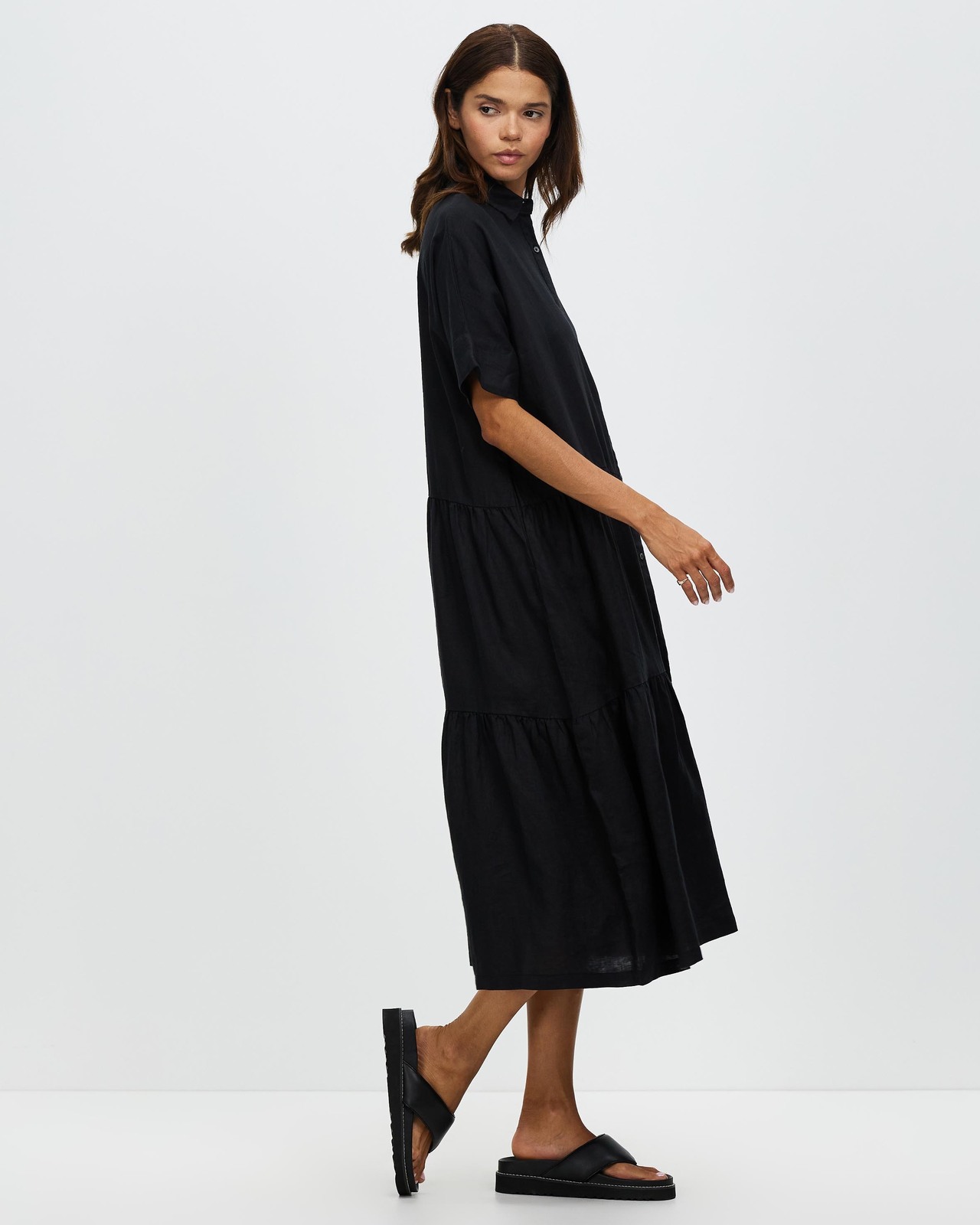 Tiered Linen Shirt Dress