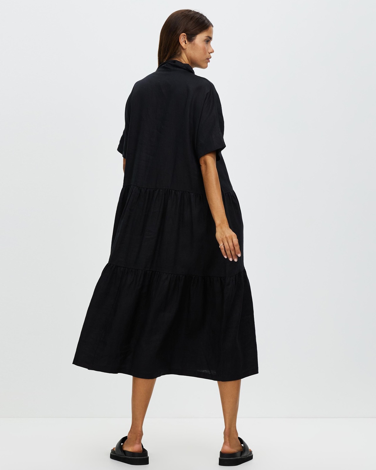 Tiered Linen Shirt Dress