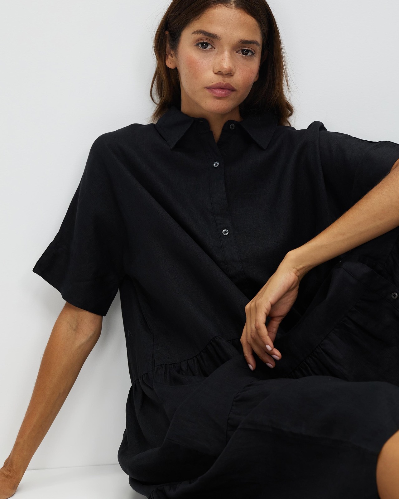 Tiered Linen Shirt Dress