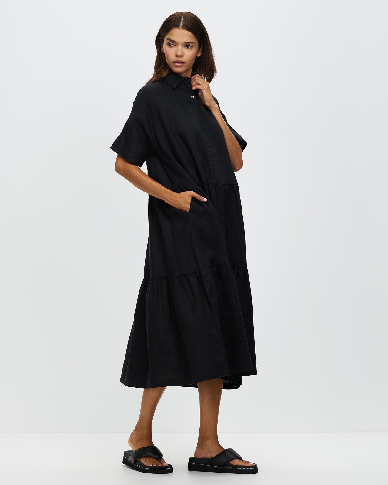 Tiered Linen Shirt Dress