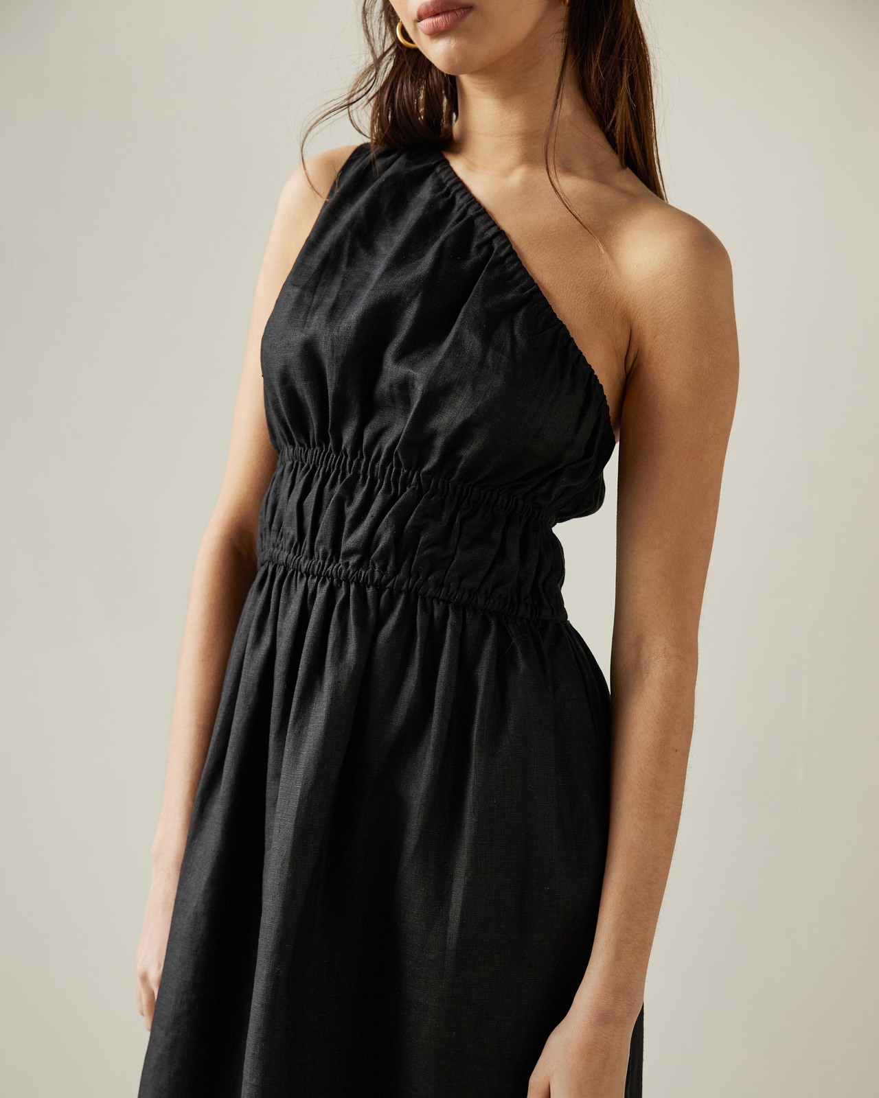 Gathered One Shoulder Maxi Dress