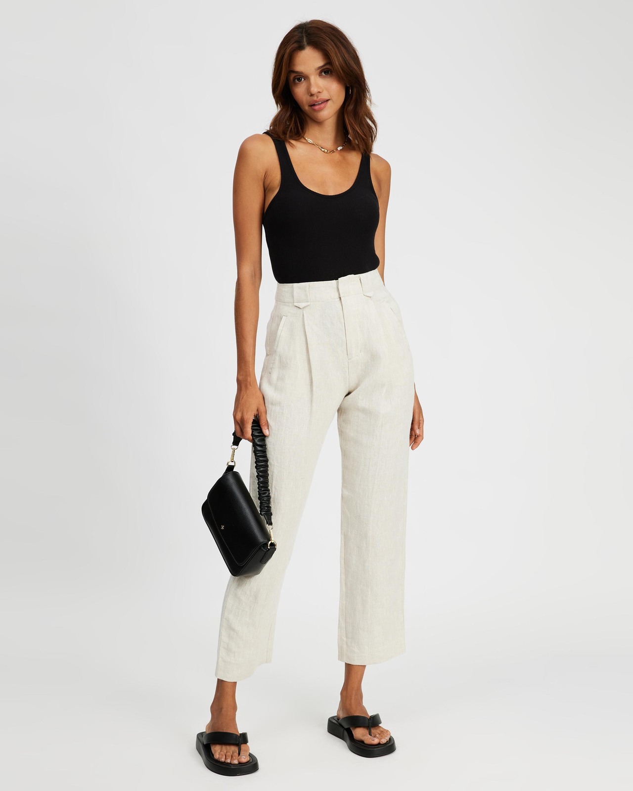 Pleat Front Curved Pants