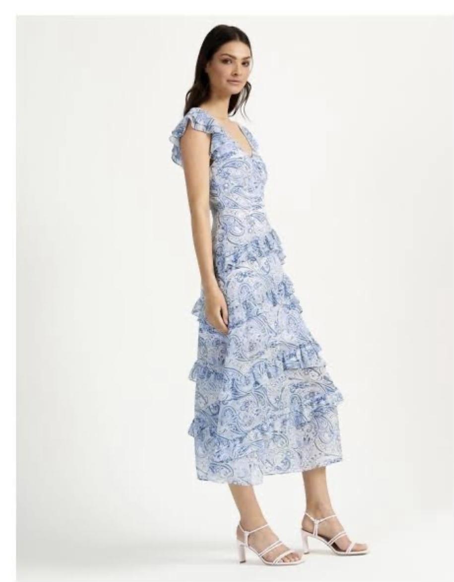 Ruffle Shoulder Maxi Dress Blue