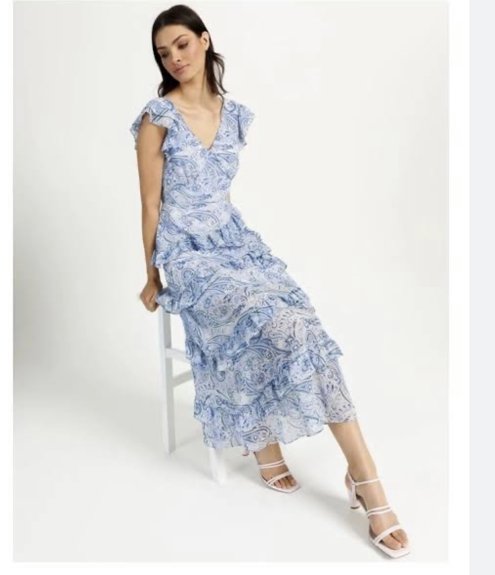 Ruffle Shoulder Maxi Dress Blue