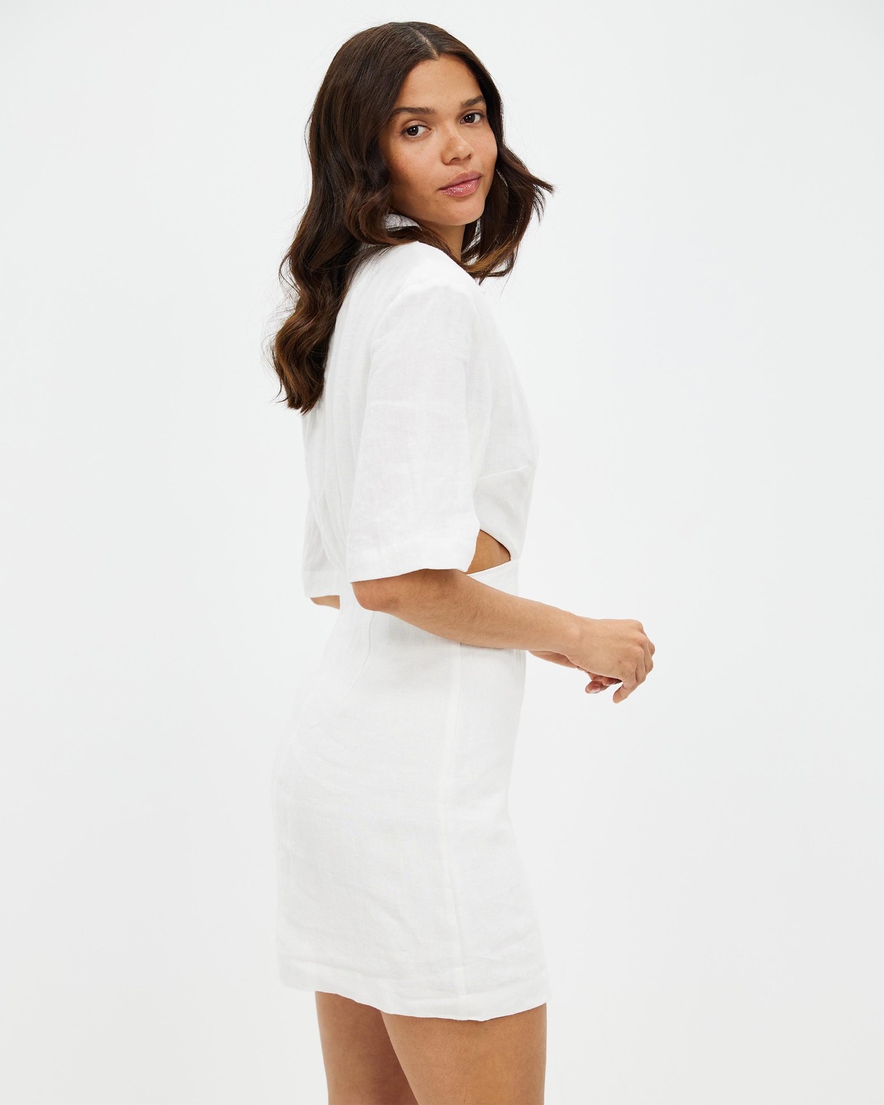 AERE Cut Out Linen Shirt Dress AirRobe