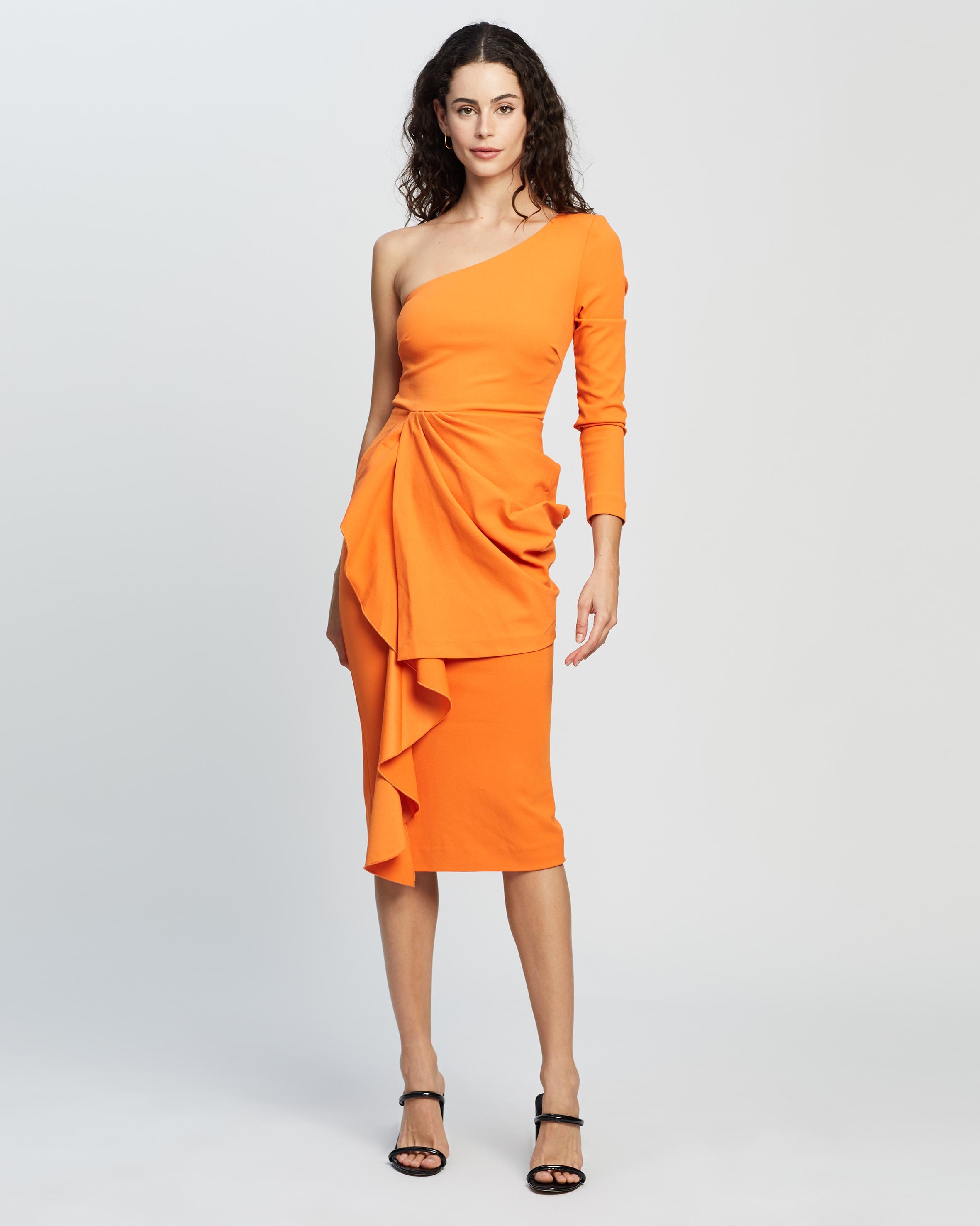 mossman orange dress Hire Allure Midi Dress Orange Print | Mossman