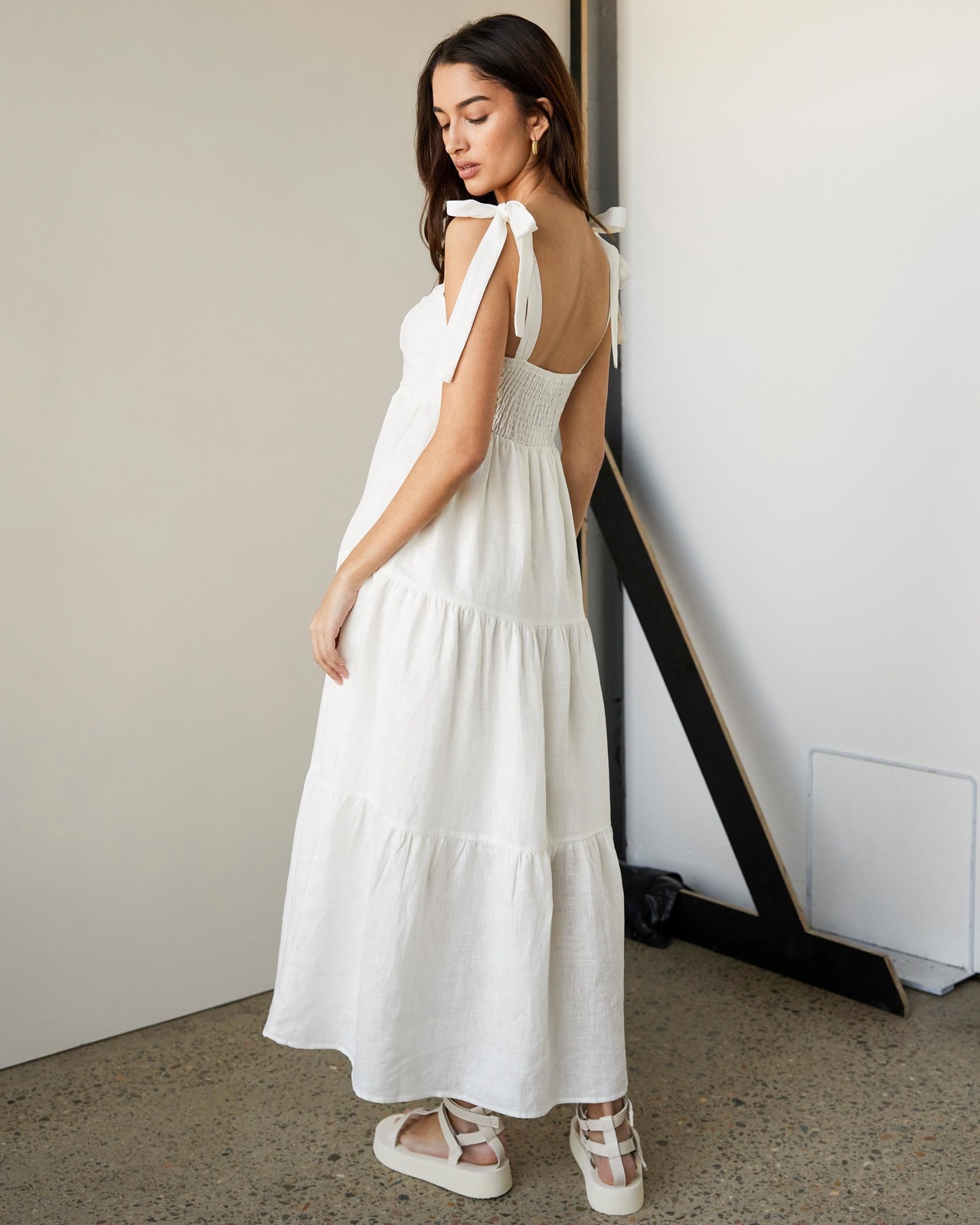 AERE Linen Tie Strap Tiered Dress - AirRobe AERE Linen Tie Strap Tiered Dress - AirRobe