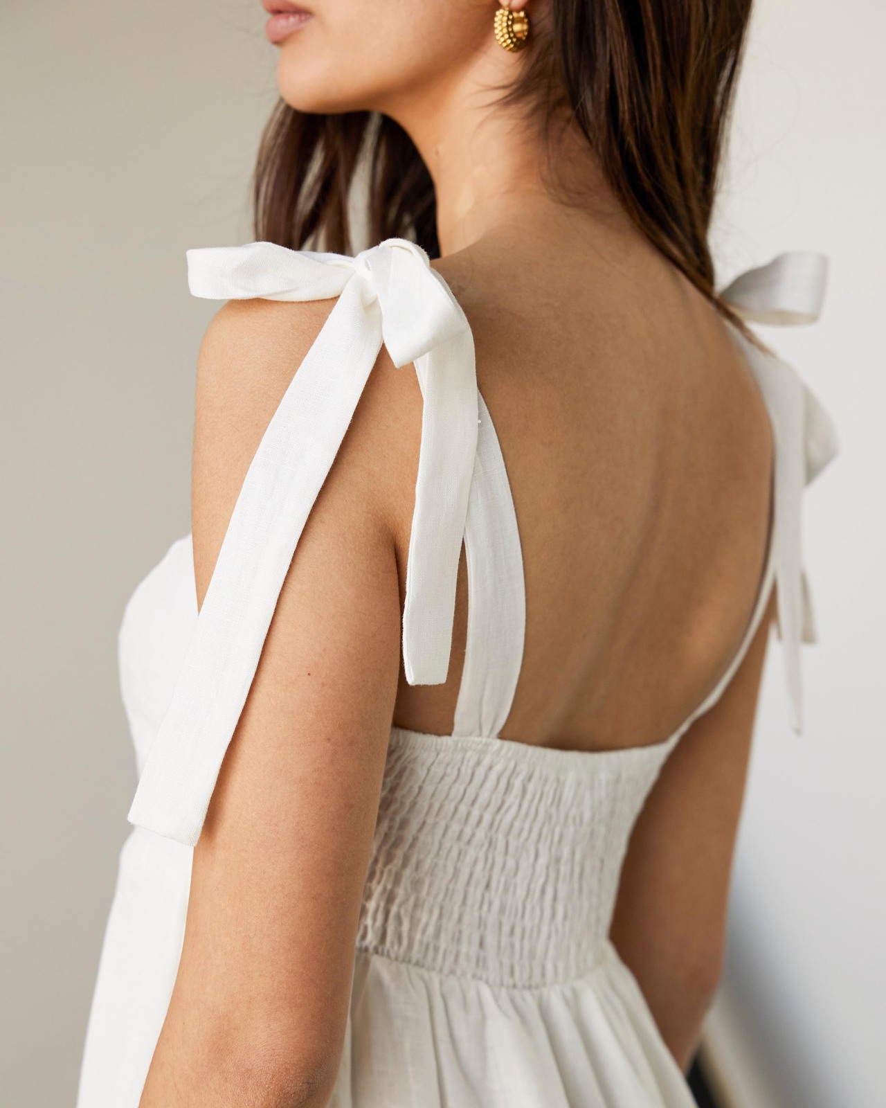 Linen Tie Strap Tiered Dress
