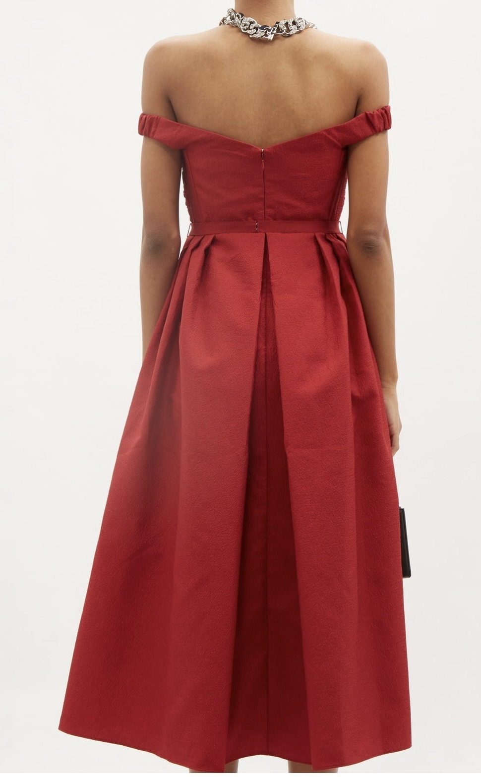 Off-the-shoulder Gathered Taffeta Midi Dress