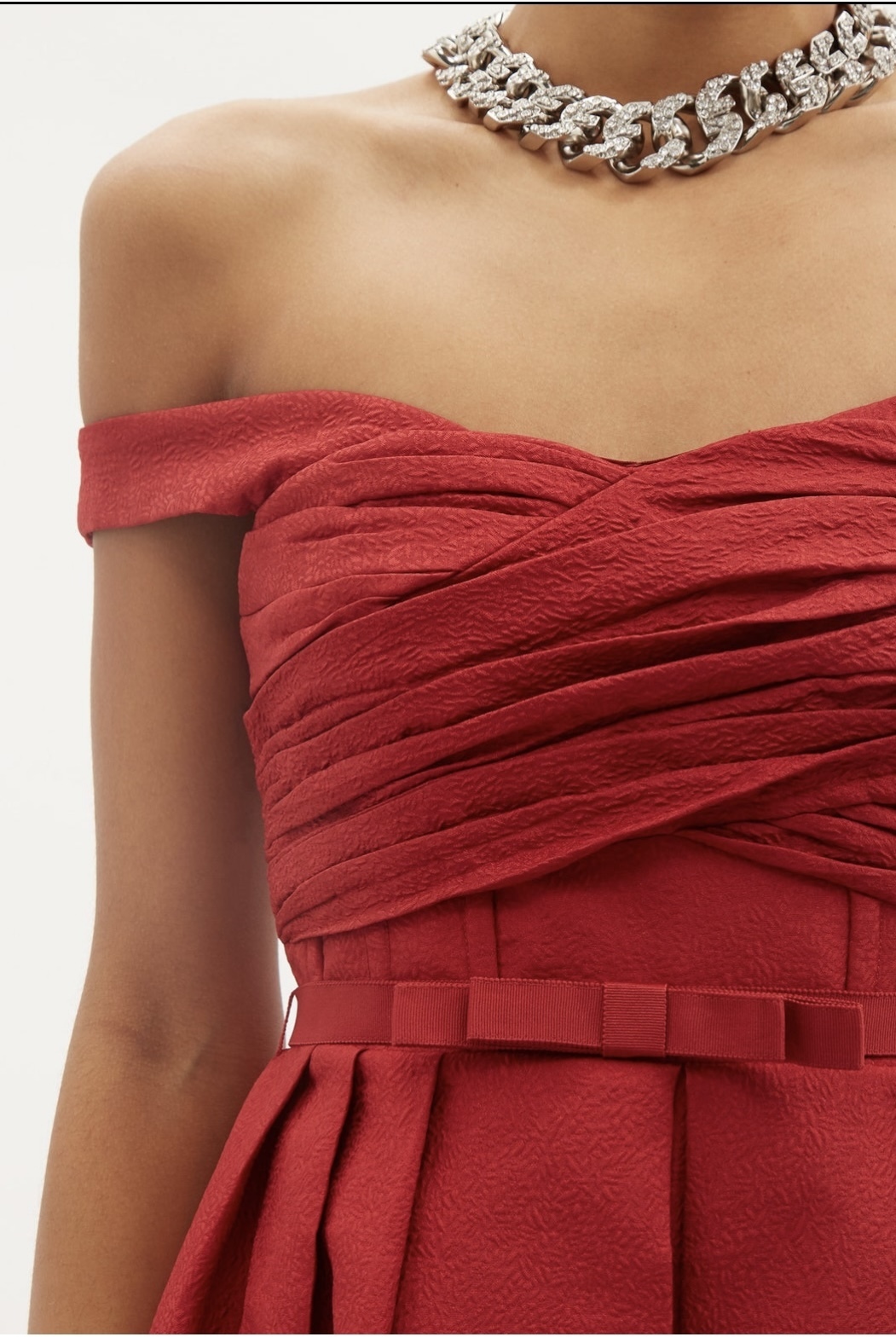 Off-the-shoulder Gathered Taffeta Midi Dress