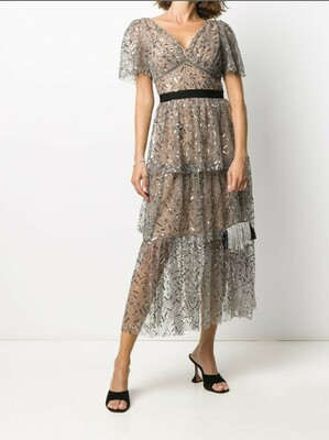 self portrait tiered striped sequin midi dress Rent Sequin-Striped Tiered Midi Dre - Self-Portrait