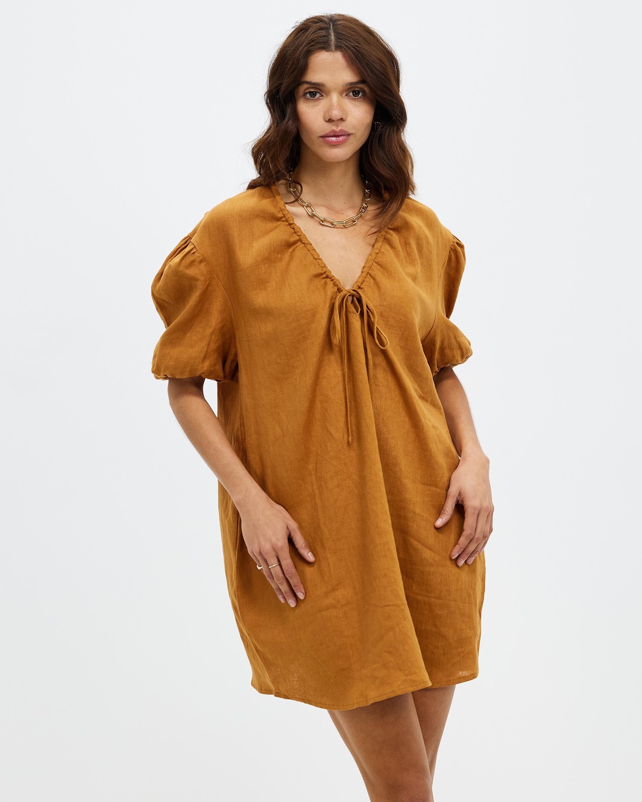 Linen Mini Drawcord Detail Dress