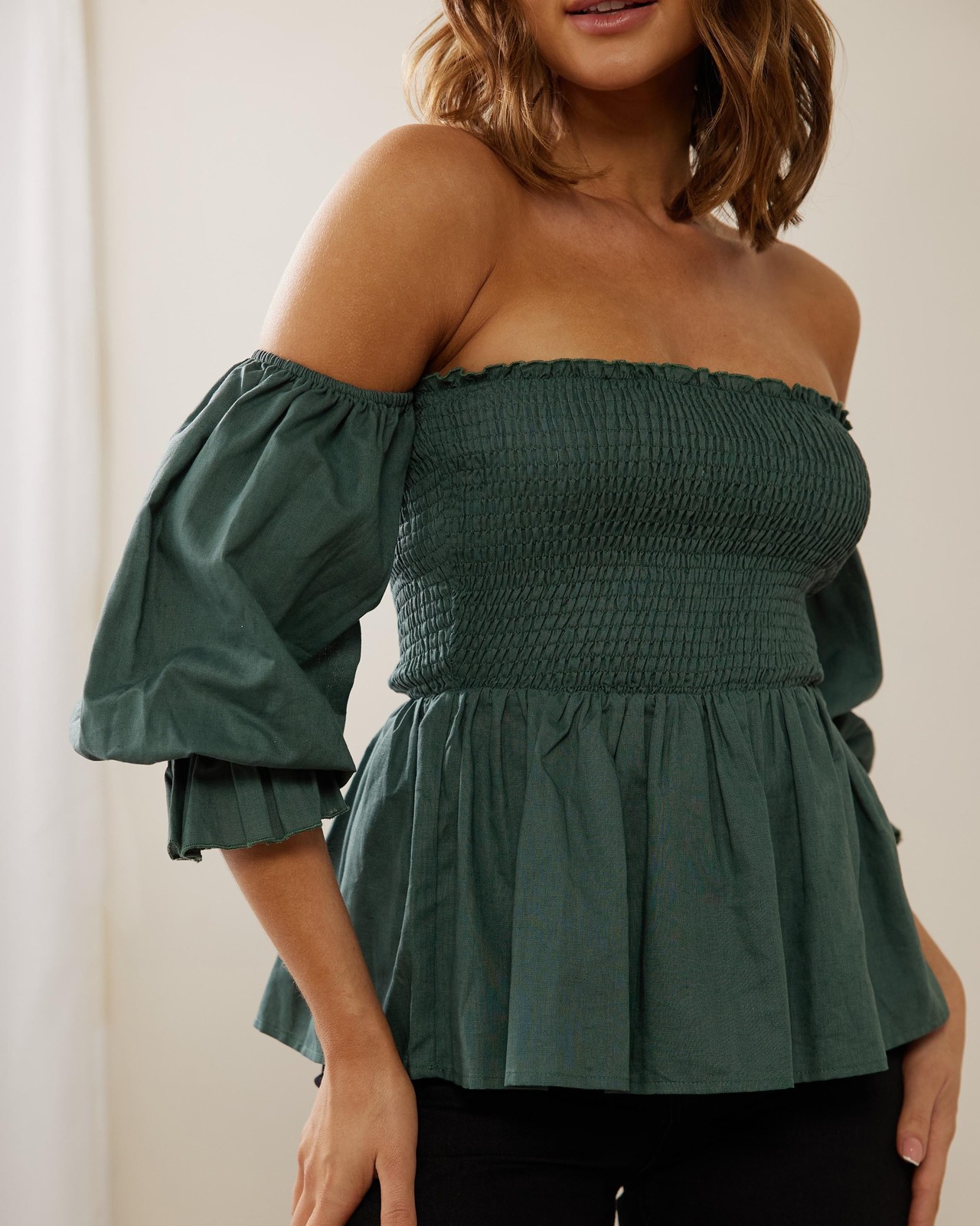Hadie Shirred Linen Top