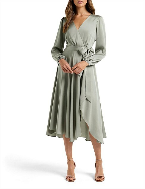 Forever New Marilyn Satin Wrap Midi Dress Sage - AirRobe