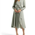 Forever New Marilyn Satin Wrap Midi Dress Sage - AirRobe