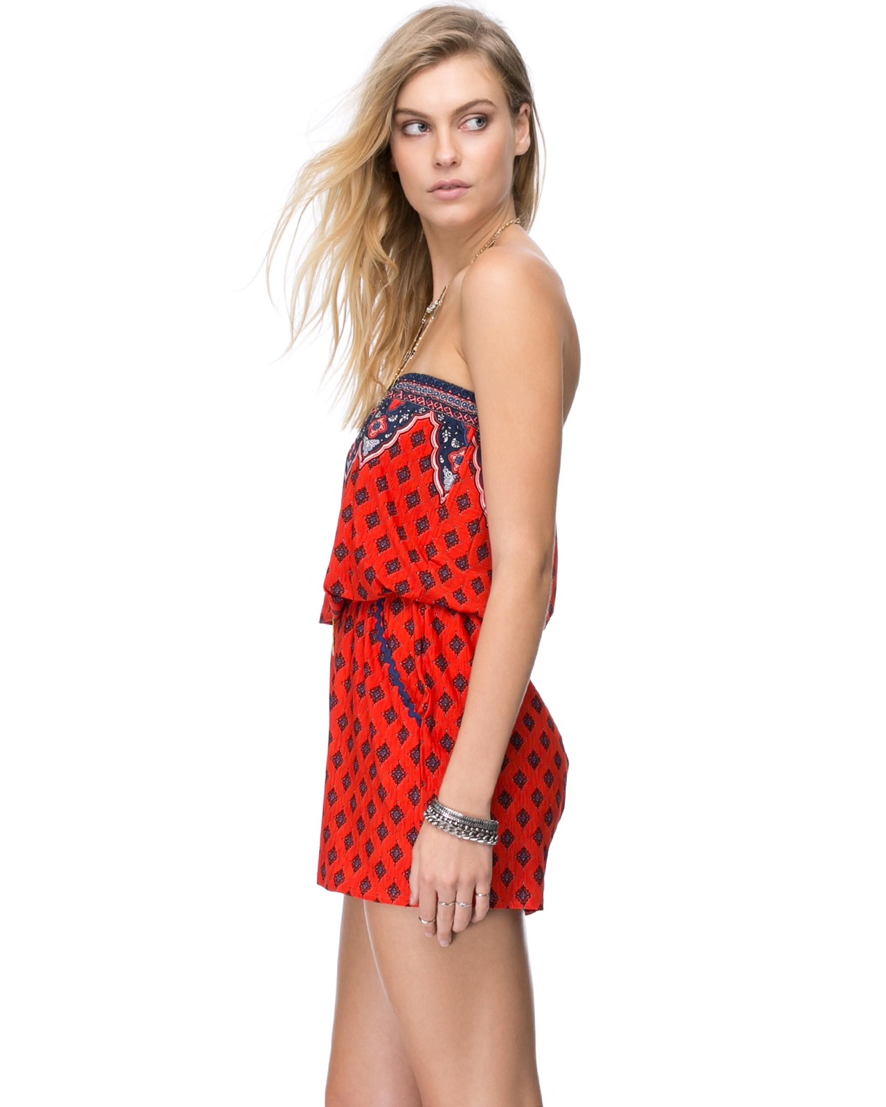 TIGERLILY Agar Naranja Red Strapless Onesie Playsuit