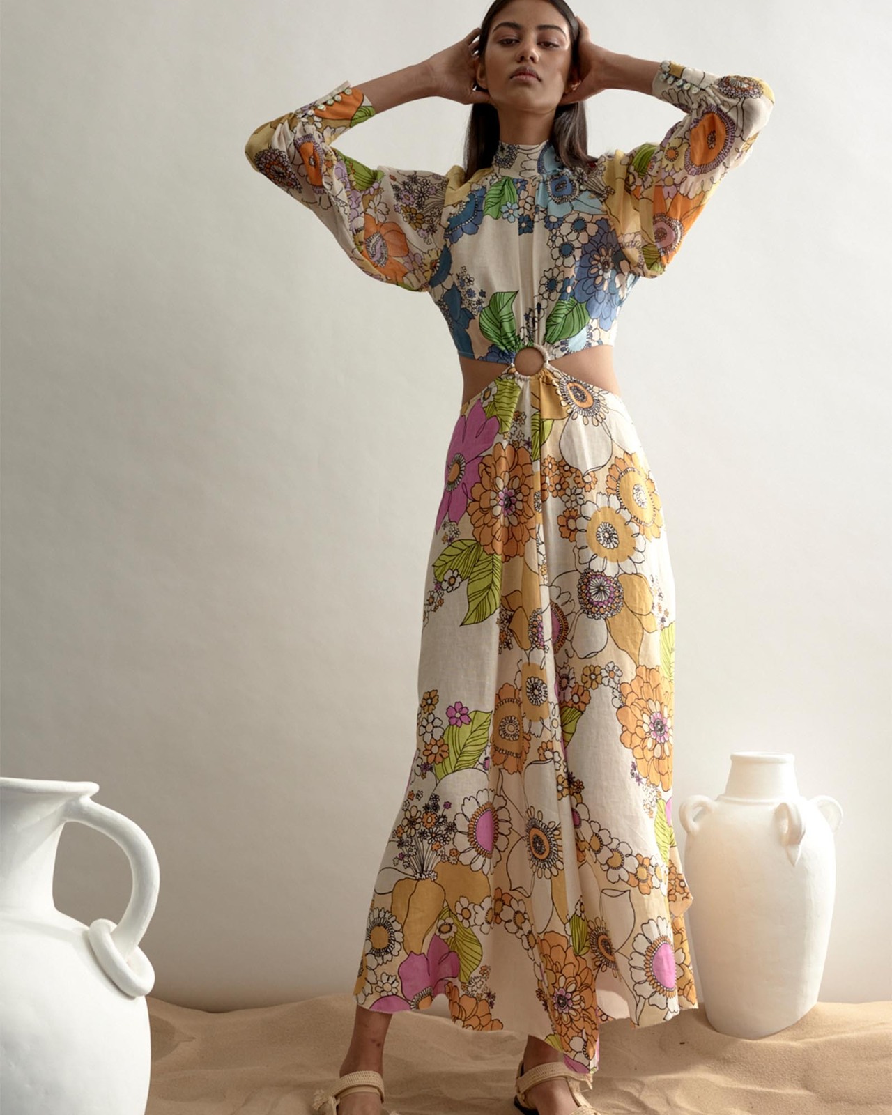 white christmas dresses Alemais Farrah Cut Out Midi Dress Floral main image 1