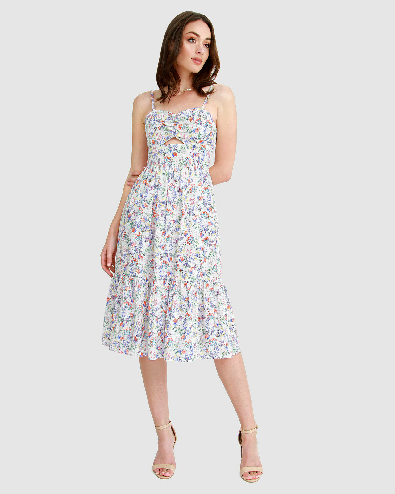 knee length dresses for ladies Zimmermann Crush Buttoned Midi Dress Ciara Floral main image 0